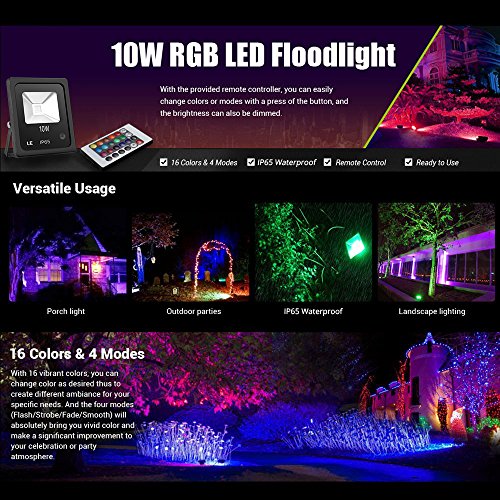 LE 10W RGB Fluter Mit Fernbedienung Stecker 16 Farben und 4 Modi, Wasserdicht, Europäischer Stecker, LED Flutlicht Weihnachten Garten Deko Auffahrt Garage Beleuchtung - 6