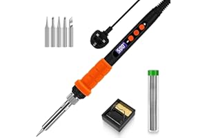 KERNOWO Soldering Iron Kit, 90W Soldering Kit 180℃-500℃ LCD Adjustable Temperature & Thermostatic Design, Soldering Gun Welding Kit with 5 Soldering Tips, Solder Wire, Stand (Orange)