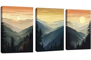 FAJERMINART 3Pcs Boho Silhouettes Paesaggio Stampa su Tela Con Cornice, Astratto Natura Alba Foresta Nebbiosa Nontagna Quadri Pittura su tela poster Decorazione Murale Adatto Soggiorno Camera da letto 30x40cmx3