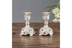 Sziqiqi Set di 2 Candelieri Candelabri Candelabro Portacandele in Argent Cromato Metallo per Soggiorno Tavolo da Pranzo Centrotavola Creativo, Argent