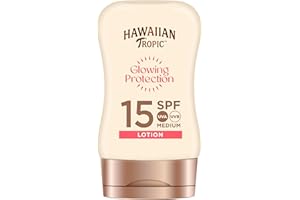 Hawaiian Tropic Glowing Protection Ultra Radiance - Loción Solar Protectora SPF 15, Protege y Suaviza la Piel, Fragancia Frutas Tropicales