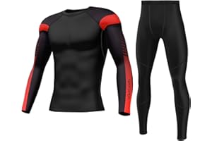 SKYSPER Homme Ensemble de sous-Vêtement Thermique de Sport Séchage Rapide Respirant Maillot de Corps Manches Longues + Pantalon Vêtements de Sports pour Ski Running Randonnée Cyclisme Moto