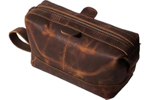 JAALD Męska kosmetyczka z prawdziwej skóry bawół wodoodporny zestaw dopp torby do golenia i pielęgnacja na podróż dla drużbów prezent mężczyźni kobiety wisząca zapinana na zamek makijaż łazienka kosmetyczka etui zestaw do makijażu, Brązowy, L