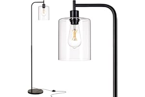 ‎ADDLON addlon LED Stehlampe Industrielle, Modern Stehlampe Schwarze, Dimmbare Stehlampe mit Glasschirm, Vintage Stehlampe für Wohnzimmer, E27 Stehleuchte mit Fußschalter für Schlafzimmer und Büro
