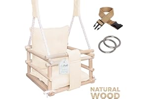 LUMALI Holz Babyschaukel Indoor - Kinderschaukel - Baby Schaukel 3in1 mit Kissen und Sicherheitsgurt - Komfortable und Robuste