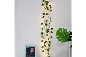 MAGIIN 6.5FT Artificial Plants with 20 LED Fairy Lights, Fake Ivy Garland Vines Green Leaves Plants for Halloween Xmas Trees Garden Office Wedding Party Wall Lighting Hanging Decoration