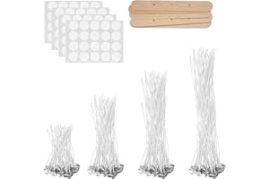 HUANGXINYU Candle Wicks for Making Candles, 200 Pcs 5cm/10cm/15cm/20cm Cotton Pre Waxed Candle Wicks with 5 Pcs Candle Wick Holders & 4 Sheets Dot Stickers, for Candle Making, DIY Candle Crafts