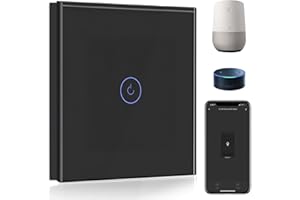 BSEED Interruptor de Pared WiFi,Interruptor Inteligente 1 Gang 1 Vía con Pantalla Táctil Negro,Compatible con Alexa, Google Home, Control de APP y Función de Temporizador【Se necesita Neutro