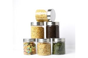 PEARLPET Plus Range Plastic Storage Jars & Containers For Kitchen |Stackable |Air Tight| Steel Cap Jar Set Of 6 Food Grade Boxes For Kitchen storage | Bpa-Free |6 pieces of 500 Ml,Transparent