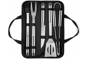 QMQ Utensil BBQ Barbecue Tool Set 5 Pieces Stainless Steel Grill Accessories with Carry Case – Complete Tool Kit with Tongs Spatula Meat Fork and Basting Brush