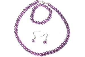 Jay Jewellery - Lilac Glass Pearl Necklace with Earrings and Bracelet
