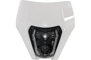 JFG RACING Faro Moto Carenado, E24Faro Delantero Careta de Moto para SX SXF XC XCW EXC EXCF SMC SMCR Motocross Enduro Supermoto-Blanco