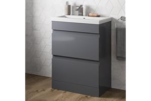 BAYSTONE 600mm Bathroom Vanity Unit Basin Storage 2 Drawer Cabinet Furniture Grey Gloss