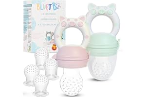 Bluet B Baby - Chupete Fruta Bebe - Chupete Alimentador para Bebe - Chupete Mordedor Alimenticio para Bebés y Niños Pequeños 6 meses - Incuye 6 Tetinas de Silicona sin BPA - 2 piezas - Rosa y Verde