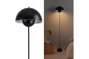 Alpinaluz Lámpara de Pie Negra de Acero con Pantalla Abovedada – Estilo Moderno, Nórdico y Retro – Luz Indirecta – Casquillo LED E27 – Interruptor de Pie para Salón, Dormitorio o Comedor