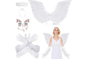 GENERIC Humairc Halloween Engel Kostüm Damen Mädchen Heiligenschein Haarreif, Engelsflügel, Enfel Handschuhe, Fasching Karneval Weihnachten Christkind Kostüme