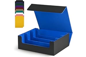 UAONO Storage Box for Trading Cards, 1800+ PU Leather Commander Deck Case, Magnetic Closure Holder Fits Magic Game Cards (Black & Blue)