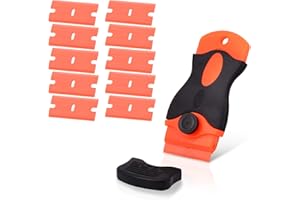 Ehdis Plastic Scraper with 10 Plastic Razor Blade, Adhesive Remover, Sticky Remover for Removing Lable, Glue, Decal in The Glass, Window, Floor, Orange