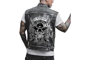 ORANDESIGNE Giacca Jeans Senza Maniche Uomo Stampa Graffiti Punk Gilet Denim Vest Vintage Gilet in Denim Lavato Gilet di Jeans Capispalla Giacca da Moto