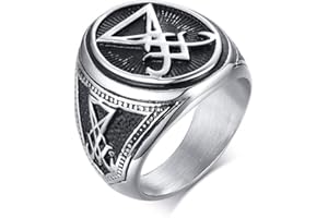 VNOX Satan Luzifer Ringe Edelstahl: Baphomet Satanischer Siegelring Punk Biker Fingerring Pentagramm Ring Partnerring Freundschaftsring für Herren Männer