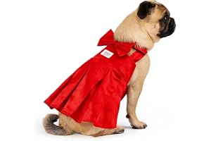 Zigly Sassy Scarlet Frock Dog Dress - Medium Soft Polyester Cotton Stylish Pet Outfit with Bow & Velcro Closure for Special Occasions (Red, XL)