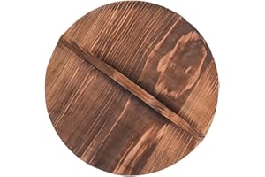 EASNEA Couvercle rond pour wok en bois naturel avec poignée, accessoires de cuisine en bois (couleur carbonisée, 28 cm)