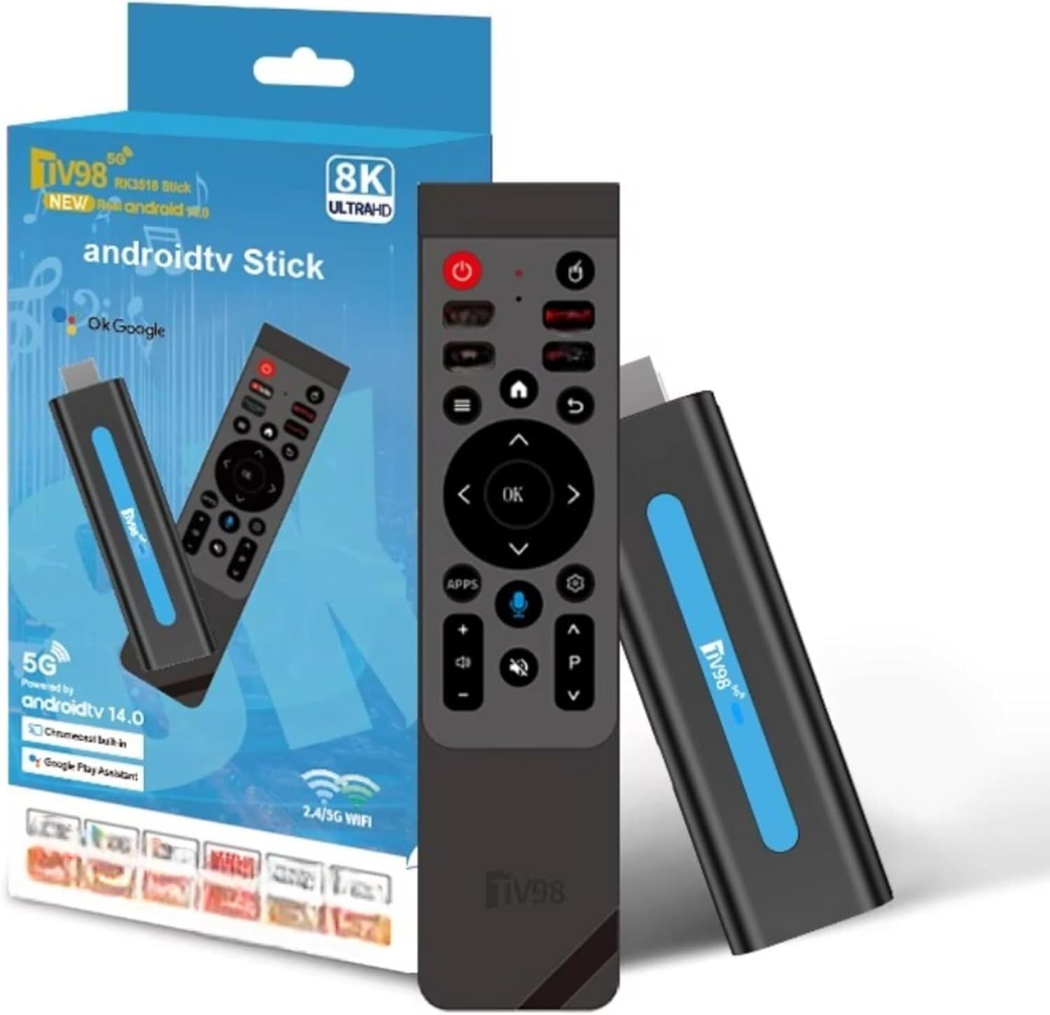 Android TV Stick 4K Ultra HD | Smart TV HDMI WiFi Dual Band 2.4/5GHz Bluetooth 5.0 | Control por Voz | Compatible con Apps de Streaming.