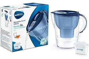 BRITA Marella XL water filter jug for reduction of chlorine, limescale and impurities, Includes 1 x MAXTRA+ filter cartridges, 3.5L - Blue