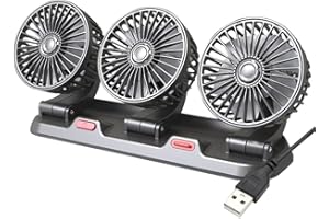 Baceyong Ventilatore per auto, 5 V/12 V/24 V, rotazione a 360°, ventilatore elettrico a 3 teste, per sedili anteriori e posteriori, passeggeri, animali domestici, ventola di raffreddamento portatile