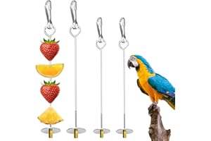 UTXN Bird Skewer, 4 Pieces Parrot Skewer Feeder Stainless Steel Chicken Vegetable Skewer Fruit Holder Bird Vegetable Skewer Fruit Food Holder Foraging Toy for Budgies Budgies Cockatiel Cockatiel