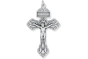 CARITAS ET FIDES Bulk Pack of 3 - Pardon Crucifix Catholic Indulgence of Pope Saint Pius X, 2-1/8" Silver Tone Catholic Crucifixes for Rosary Making Supplies, Made in Italy