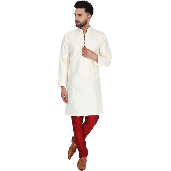 SKAVIJ Kurta Pyjama Homme - Costume Traditionnel Indien Brodé Pour Mariages Et Fêtes