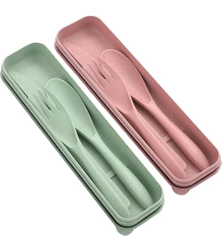 Set Posate Da Viaggio In Plastica - 2 Confezioni Con Custodia - Per Adulti - Rosa E Nero - Foto 3