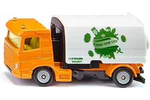 siku 1104, Sopmaskin från Faun Umwelttechnik, Leksak, Metall/Plast, Gul/Vit, Hopfällbar sophållare, 2-axlat chassi