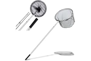 ‎WANGDEFU Fishing Kescher Angeln,Unterfangskescher Angelkescher 205cm Edelstahl,4 Sektionen Teleskop - Gummiert - Langlebiges Nylongeflecht,mit Faltbare Fischernetz,für Erwachsene Kinder,Teich,See,Runde