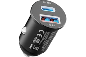 GRIFEMA Caricatore Auto USB C 30W, Adattatore Accendisigari a Doppia Porta con PD 30W e QC 3.0 18W, Ricarica Rapida per iPhone 17 16 15 14 Pro, Samsung Galaxy S25 S24 Ultra, Accessori Auto, Alluminio