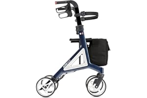 Bischoff & Bischoff Alevo - Andador plegable de aluminio, 58,5 cm, ligero, para interior y exterior, con asiento estable y bolsa extraíble, color azul