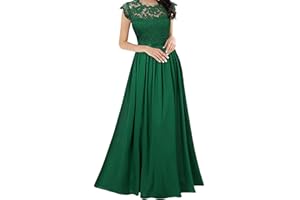 FUPODD Abendkleider Elegant Für Hochzeit Kleider Festliches Partykleid Abendkleid Damen Lang Lochstickerei Kleid A-Linien Plissee Maxi Cocktailkleid Damen Hohe Taille Ballkleid Frauen Lange Luftig