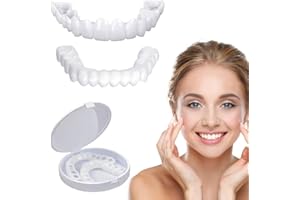 DWFEYOI 1 Pairs Faccette Denti Denti in Silicone, Cosmetici Dentiere Smile Bianchi Per Un Sorriso Perfetto Dentiera Copri-Denti Superiore E Inferiore Uso Quotidiano Cosmetica Con Scatola
