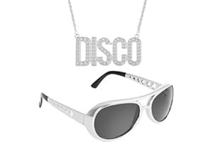 jerbro 2er Fette Gangster Kette & Brille Silber 70er 80er 90er Hustler Rapper Hiphop Kostüm Bad Taste für Cosplay Halloween Fasching Karneval Thema Party (Silber)