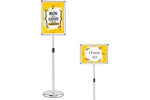 GIANTEX Porte Affiche sur Pied, Présentoir sur Pied A3 en Aluminium, Panneaux d’Affichage Rotation à 360°, Hauteur Réglable 89,5-134CM, Présentoir Mariage Hall d'Entrée Bureau (Argent, 1)