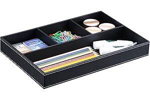KINGFOM Leather Desk Drawer Tray Organiser, Black
