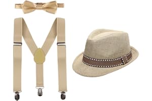 IBAKOM Baby Junge Gentleman Outfit Kleinkind Hochzeit Geburtstag Fotoshooting Kostüm Y-förmige Hosenträger + Fliege + Hut 3St Fotografie Prop