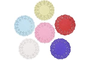 JOFONY 120 Stücke Rund Papierdeckchen,Gemischte Farbe Spitzenpapier Tortenspitze Papier für Papierdeckchen Tassenuntersetzer Papier Geschirrdekoration 3,5 Zoll