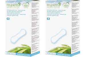 Masmi - 16 compresas anatómicas sanitarias para todas las descargas menstruaciones fuertes, cirugía de incontinencia ligera o después del parto, núcleo de algodón orgánico certificado, biodegradable,