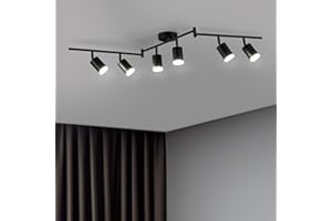 Bojim Lampa sufitowa LED 6-płomienna, obrotowa lampa sufitowa GU10 czarna, Nowoczesna lampa sufitowa metalowy reflektor do salonu, kuchni, sypialni (Bez źródła światła)