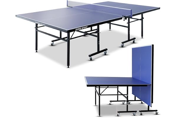 ZERRO Table de Ping Pong Pliable Intérieur, MDF 15 mm, 274x152,5x76 cm, Taille Standard Internationale avec Filet, Tables de Tennis de Table, Noir/Bleu