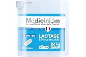LACTASE & fibres d'acacia jusqu'à 60000 FCC par jour, digestion du lactose, nomade, végan, fabriqué en France par Médicinium, 30 gélules de 15000 FCC, à partir de 3 ans