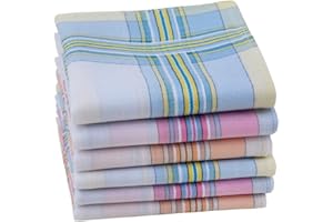 HOULIFE Ladies 100% 60S Combed Cotton Handkerchiefs Womens Soft Stripe Checkered Pattern Coloured Plaid Hankies for Wedding Party 6/12 Pieces 28x28cm Christmas Gifts