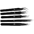 Johnson Tools ESD Multifunction Upgraded Anti-Static Professional Tweezers for Eyebrows, Women, Splinter, Ingrown Hair Removal, Electronic Repairing, Soldering, Crafting Tool Kit(Pack of 5 Pieces)